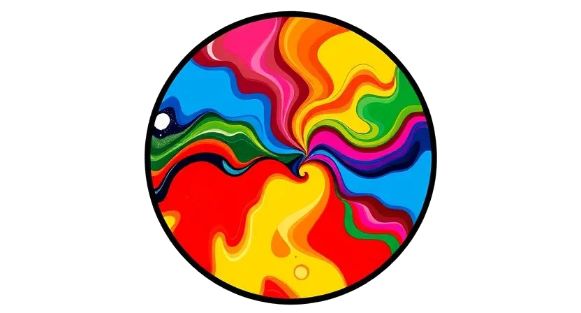 A bold, circular Pop Art-inspired paint palette with vibrant, swirling colors symbolizing creative energy.